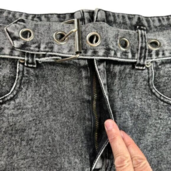 Signature8 | Black & Grey Denim Mini Skirt with Belt Size Medium - Picture 2 of 8